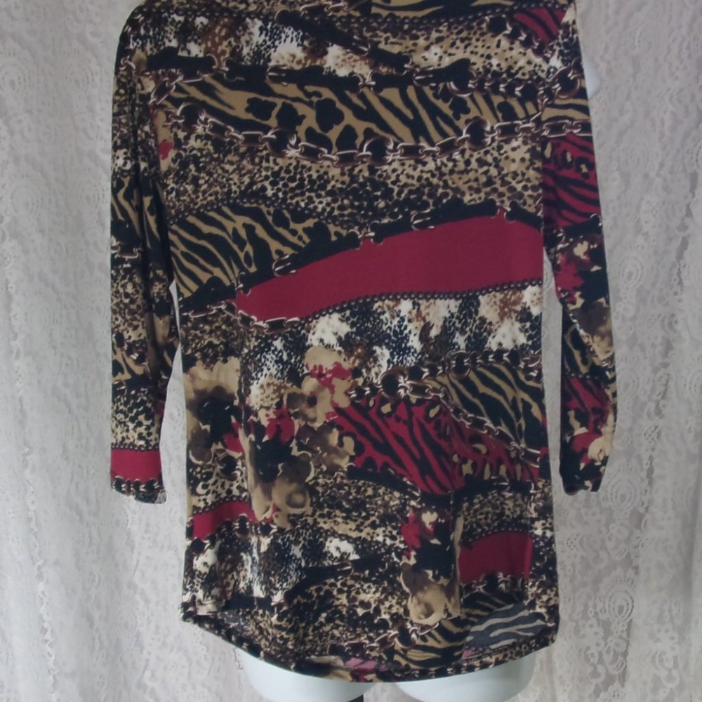 Susan Lawrence  Drape Front Blouse Top Jungle Print Leopard Size M - Picture 3 of 5